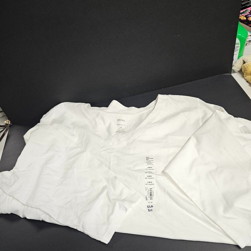 Sonoma 4X The Everday Tee Long Sleeve V-Neck Top, White